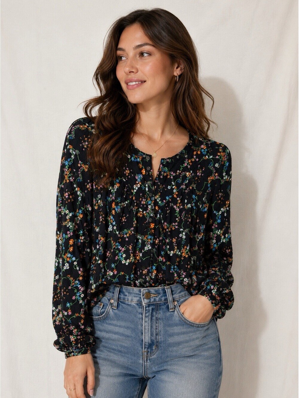 Maeve by Anthropologie Women's Avignon Button Down Black Floral Blouse Size XS